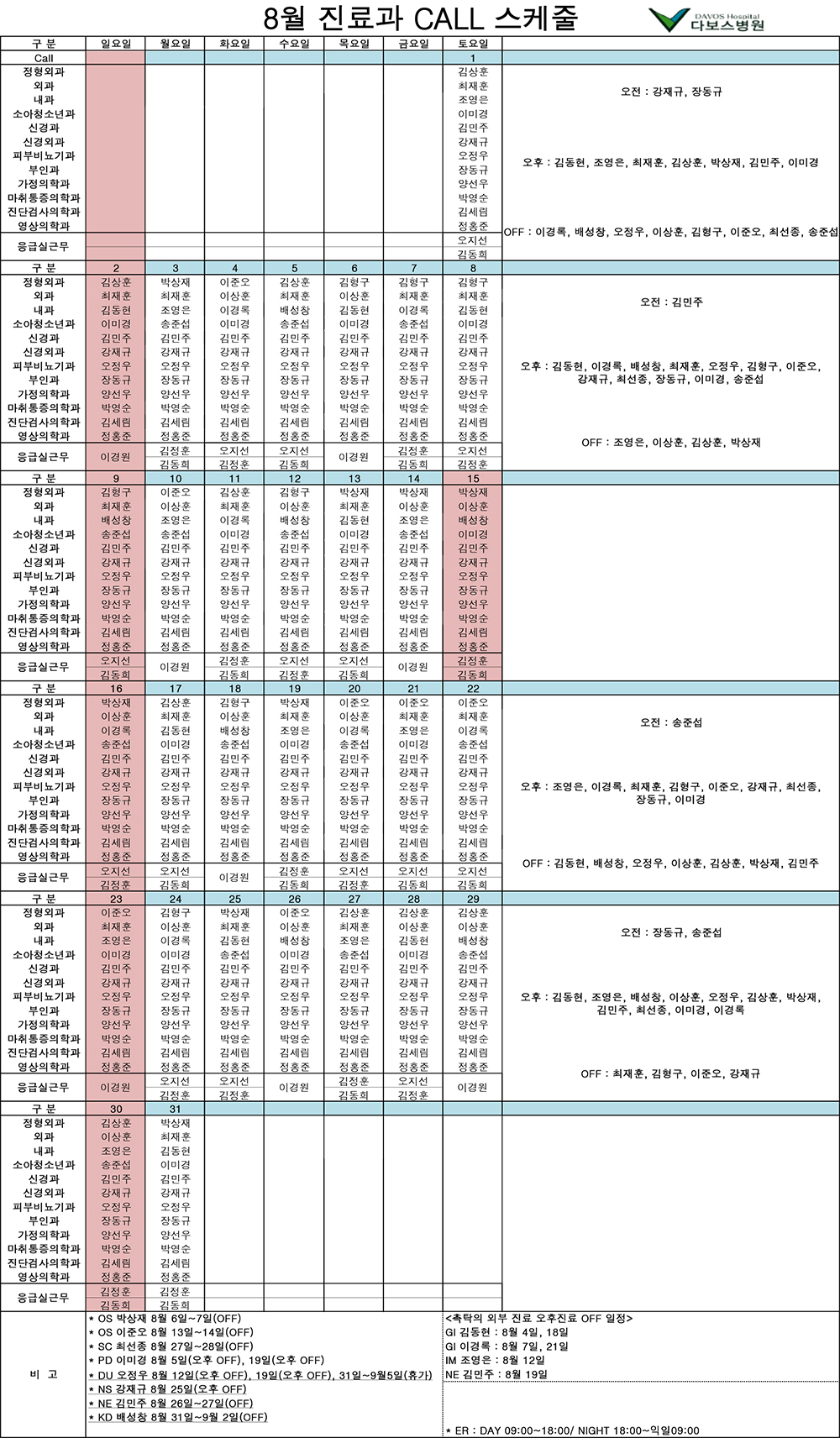 20150820_8월 진료과call스케줄(20150820 GI 변경).jpg